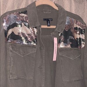 NWT Aqua Bloomingdales sequin camo military jacket